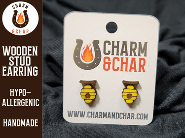 Beehive Wood Stud Earrings - Beekeeper Fashion Earring - Stud Earring - Charm and Char